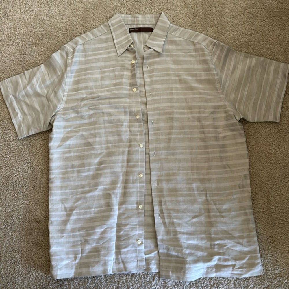 🔥5 for $10 Perry Ellis Gray Striped Casual Button Down Shirt
